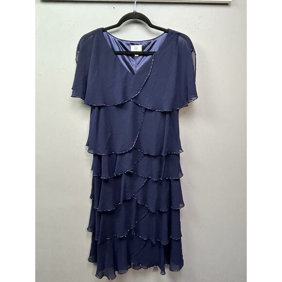 Patra Tiered Beaded Dress Womens 10 V-Neck Flutter Sleeve Special Occasion Party - Picture 1 of 9